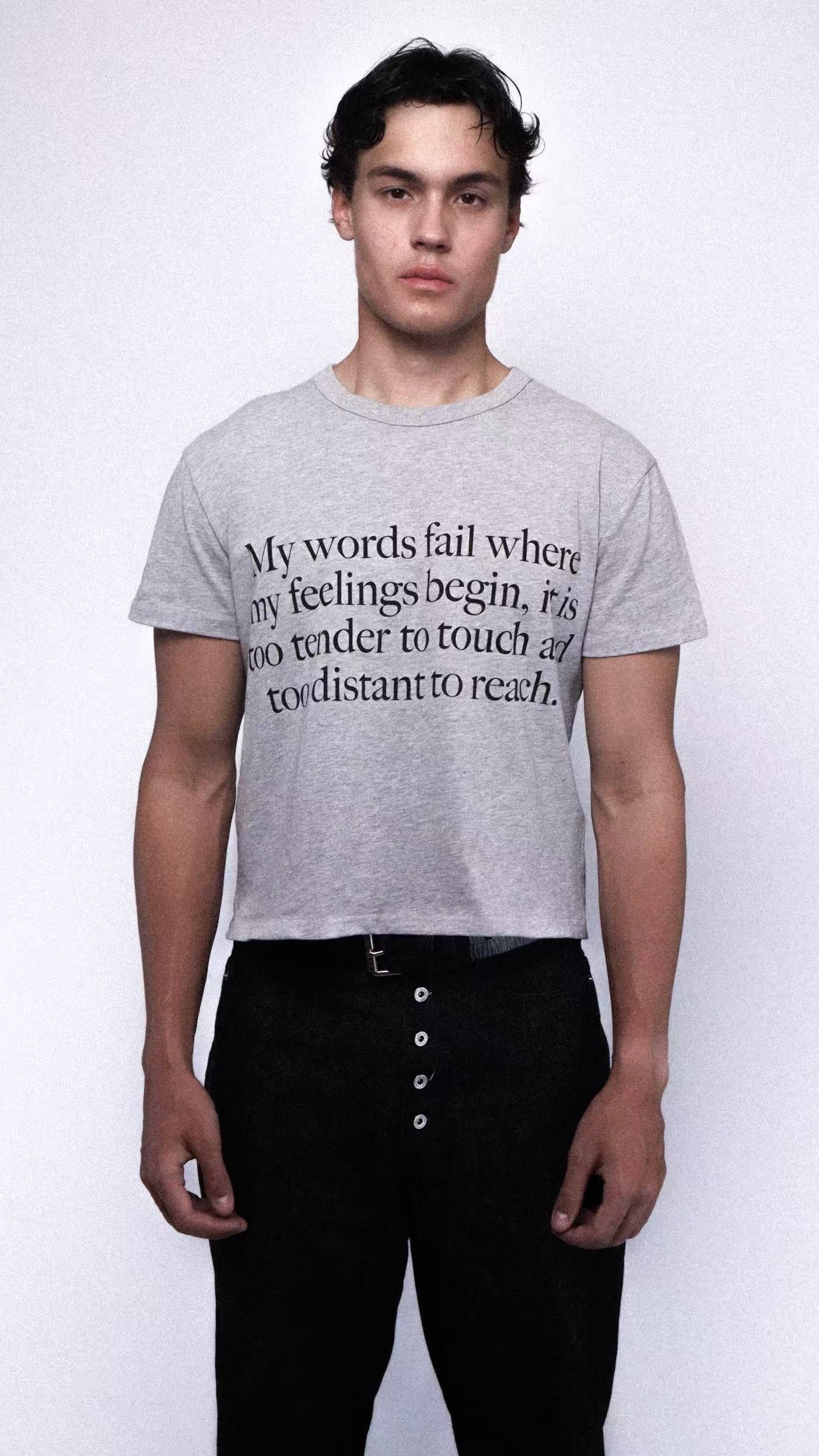 "WORDS FAIL" GREY BABY T